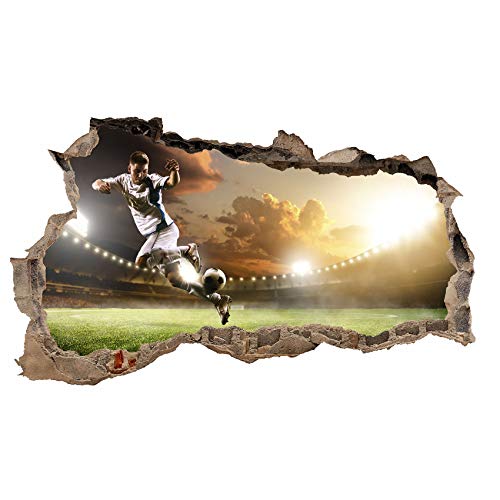 3D Wandtattoo Mauerloch Wandsticker Wandaufkleber Durchbruch Fußball selbstklebend H 60 x B 100 Schlafzimmer Wohnzimmer (WL29)