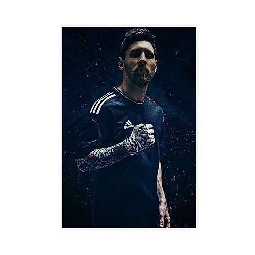 TABOSI Fußball-Stern, Lionel Messi, 1 Leinwand-Poster, Wandkunst, Dekoration, Bild, Gemälde für Wohnzimmer, Schlafzimmer, Dekoration, Rahmen-Stil, 20 x 30 cm