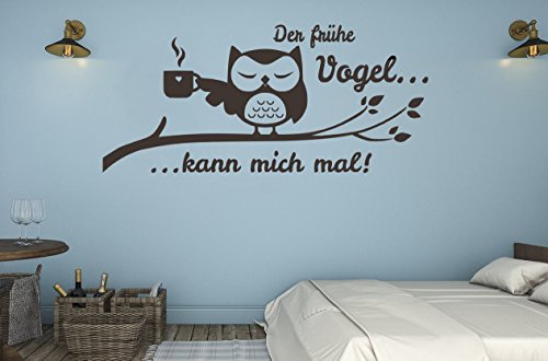 tjapalo® s-tk31 Wandtattoo Schlafzimmer modern Wohnzimmer Wandsticker Büro Eule Wandaufkleber der frühe Vogel kann mich mal (Breite100 x Höhe43 cm)