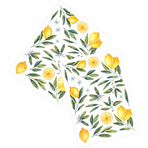 ifundom Wandtattoo Kinder 2 Blätter Dekorative Tapete mit Früchten Peel-and-Stick-Tapete Wandtattoo Obst Zitronen Aufkleber Wandtattoos Obst Wand Dekoration Kinderzimmer schmücken