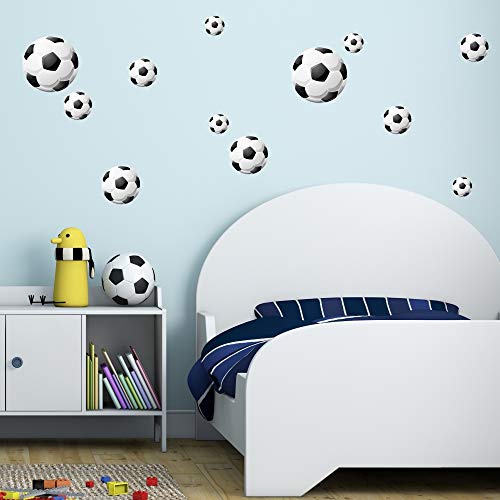 malango Wandsticker Fußball 12er Set Wandaufkleber Wandtattoo Fussbälle Wanddekoration Wand Sticker ca. 2X 20 cm / 2 x 14 cm / 4 x 10 cm / 4 x 7 cm