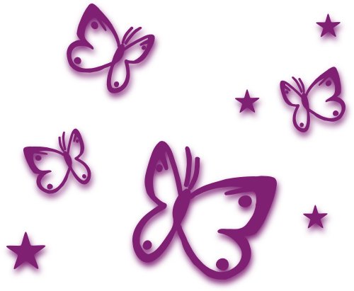MIXED SET 4 Violett, lila Schmetterlinge und 4 Sterne selbstklebende Autoaufkleber Butterfly Sticker Outdoor, Wandtattoo, Wandbild & Fensterbild, Türaufkleber Kinderzimmer