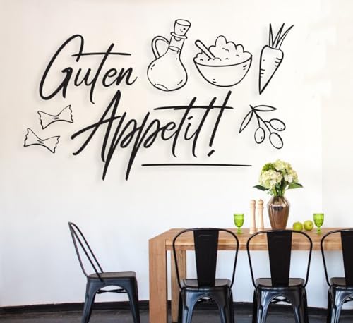 tjapalo® a35 wandtattoo guten appetit Wandtattoo küchensprüche Wandsticker Esszimmer sprüche Küche mordern Wandtattoo Küche lustig, Farbe: Schwarz, Größe: B80xH38cm