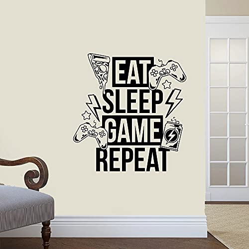 Vinyl Wandtattoo Essen Schlaf Spiel wiederholen Videospiel Joystick Spielzimmer Aufkleber Wandbild Vinyl Aufkleber Wandaufkleber A7 57x62cm