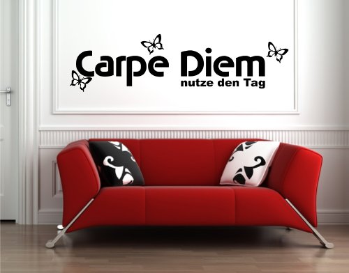 Wandtattoo Carpe Diem mit Schmetterlinge Freie Farbwahl Motiv sz01-d Wandaufkleber original Stickerkoenig - 80x21cm