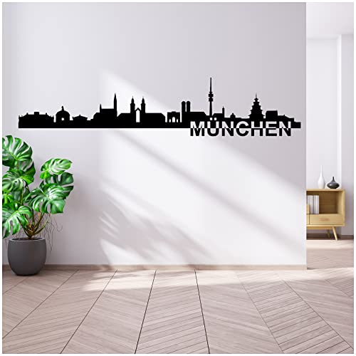 Wandtattoo Städte Skyline Europa 110cm Breite deine Stadt Wandaufkleber Panorama Wandsticker selbstklebend für Wohnzimmer Esszimmer Jugendzimmer YX037 (05 München)