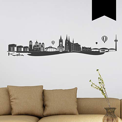 Wandkings Wandtattoo Skyline Köln (mit Sehenswürdigkeiten und Wahrzeichen der Stadt) 80 x 16 cm schwarz - erhältlich in 33 Farben