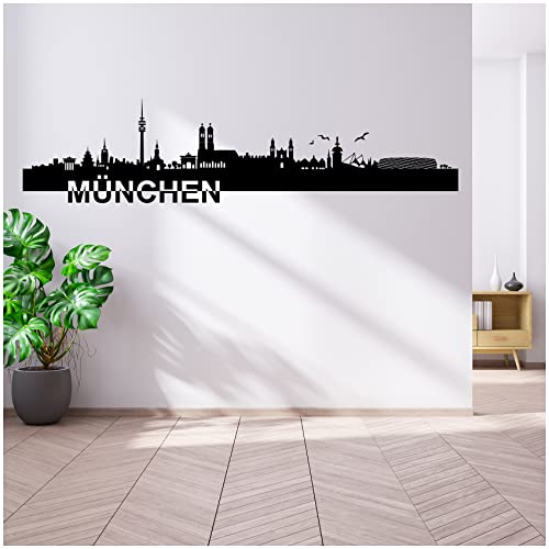 Wandtattoo Städte Skyline Deutschland 110cm Breite deine Stadt Wandaufkleber Panorama Wandsticker selbstklebend für Wohnzimmer Esszimmer Jugendzimmer YX038 (18 München)