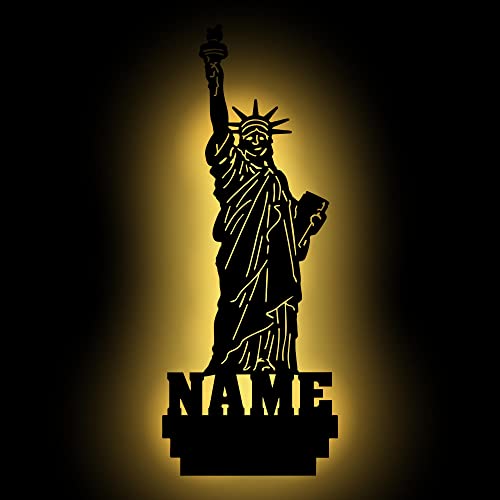 Nachtlicht Deko Lampe Design USA Freiheitsstatue  Figur mit Name nach Wunsch, Geschenk für USA Fans, als Deko Bild Lampe Wandtattoo