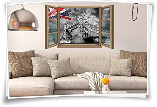 Medianlux Wand-Tattoo Wand-Bild Fenster UK London Tower Bridge Großbritannien Stadt Aufkleber Folie Deko Wohnzimmer Küche Folie Digitaldruck, 150x97cm wb22wb435-125220