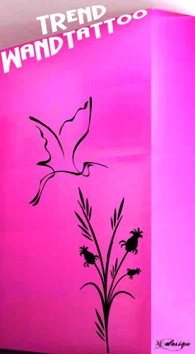 Wandtattoo Blütenzweig mit Kranich 061 - Wunschfarben wählbar! von A&D design (Zweig 32x77cm / Kranich 32x44cm)