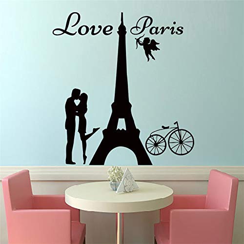 Angel Love Paris Wandtattoo Liebhaber Küssen Und Fahrrad Abnehmbar Home Decoration Pvc Wandkunst Sticker Lounge 44X46Cm