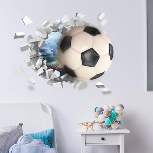 ZephyrHome 2 Stück 3D Wandtattoo Fußball- Fantastische Wanddekoration für Kinderzimmer- Ronaldo Poster und Wandtattoo Fussball Aufkleber- Durchbruch Wandaufkleber für Jugendzimmer, Fußball Deko Zimmer