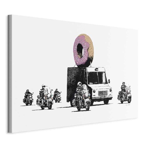 murando - Akustikbild Banksy Strawberry Donut Leinwandbild 1 tlg Kunstdruck modern Wandbilder XXL Wanddekoration Design Wand Bild - Graffiti Street Art Polizei schwarz weiß