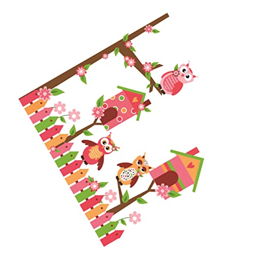 KOMBIUDA Wasserdichter Eule Wandaufkleber Selbstklebendes Tier Und Blumen-wandtattoo Für Kinderzimmer Pvc-dekoration Für Kindergarten Und Zuhause Einfach Anzubringen
