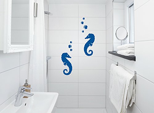 Grandora Wandtattoo 2 Seepferdchen mit Luftblasen I türkis (BxH) 17 x 32 cm I Badezimmer WC Bad Sticker Aufkleber Wandaufkleber Wandsticker Stickers W5055