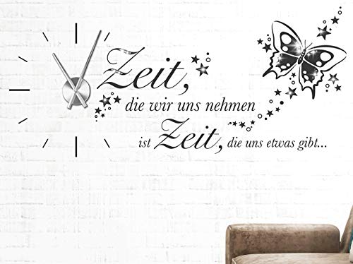 tjapalo® s-pkm476 Wanduhr Wandtattoo Uhr mit Uhrwerk Wandtattoo Zeit die wir uns nehmen m Kristallen u Uhrwerk