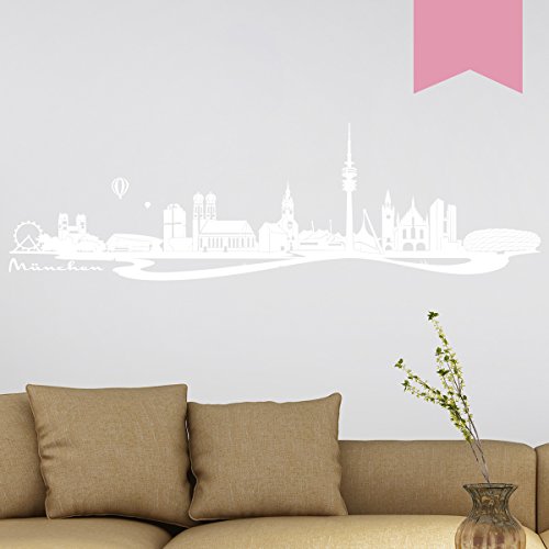 WANDKINGS Wandtattoo Skyline München (mit Sehenswürdigkeiten und Wahrzeichen der Stadt) 80 x 24 cm Hellrosa - erhältlich in 33 Farben