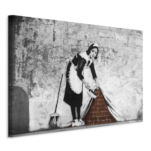 murando - Akustikbild Banksy Sweeping Under The Wall Leinwandbild 1 tlg Kunstdruck modern Wandbilder XXL Wanddekoration Design Wand Bild - Graffiti Street Art Straßenkunst