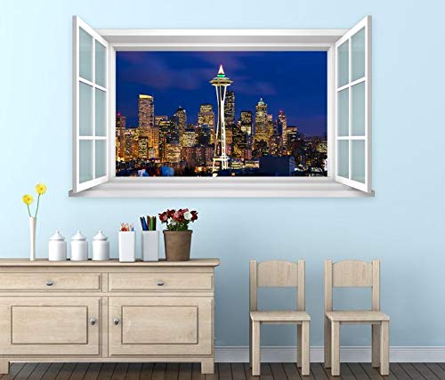 3D Wandtattoo Fenster Seattle USA Amerika Wand Aufkleber Wanddurchbruch Wandbild Wohnzimmer 11BD1490, Wandbild Größe F:ca. 162cmx97cm