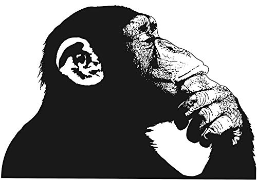 Denkender Affen Wandaufkleber - Banksy Street Art Print Wasserdichtes Vinyl Aufkleber Geschenk - Gelöster Schimpanse Gedanke Kluger Denker Denken Wandbild
