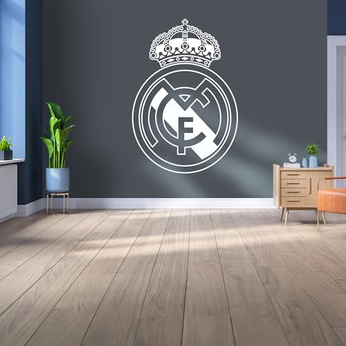 Lizenziertes Decor Real Madrid Vinyl-Wandbild, groß, 220 cm (H) x 170 cm (B) – Weißes Wappen auf kühlem Grau