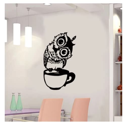 Wandaufkleber & Wandbilder,Niedliche Tier Eule Abziehbare Aufkleber PVC Poster,Kaffeetasse Selbstklebende Kunst Wandtattoo,Home Wohnzimmer Kinderzimmer Dekor Vinyl Wandtattoo,44x60cm