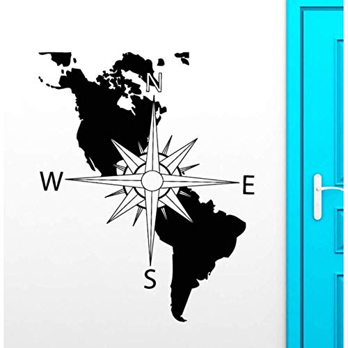 Kompass Vinyl Wandtattoo Amerika Kontinent Karte Wandkunst Wandbild Navigation Kompass Wandaufkleber Home Decoration Wand 42X53Cm