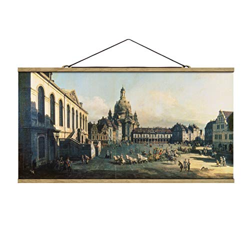 Stoffbild mit Posterleisten - Bernardo Bellotto - Der Neue Markt in Dresden 50cm x 100cm Eiche