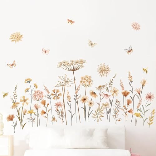 Boho Blumen Wandaufkleber, Wandtattoo Blumen, Wanddeko für Schlafzimmer Wohnzimmer TV Hintergrund