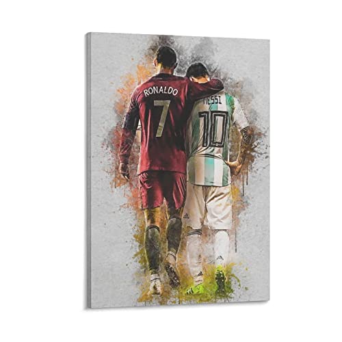 Shenywell Leinwand Bilder Lionel Messi Cristiano Ronaldo Fußball-Superstar Poster und Wandkunst, Bilddruck, modernes Familienschlafzimmer, Dekorationsposter 60x90cm Kein Rahmen