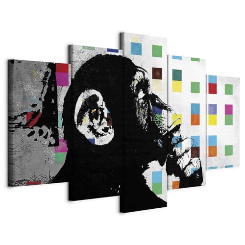 B&D XXL - Akustikbild Abstrakt Banksy 5 tlg - Bilder Akustikschaum Schallschutz Wand Deko Kunst Akustikpaneele Wandpaneele Schalldämmung Wandbild Schallabsorber Akustikplatten i-B-0038-b-m