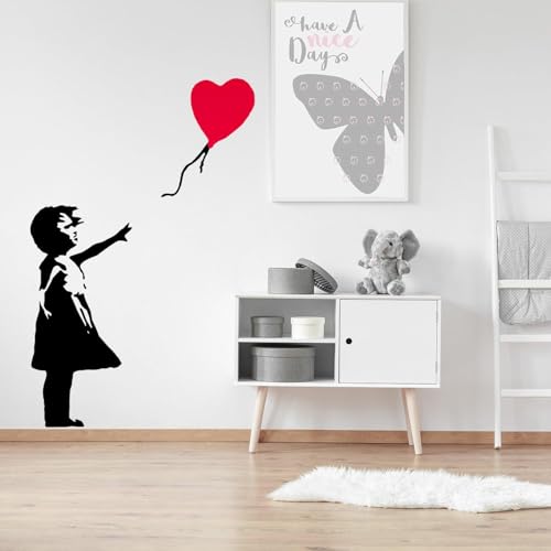 Wandtattoo Banksy Mädchen mit Herzballon, Vinyl, Heißluftaufkleber, 25,4 cm