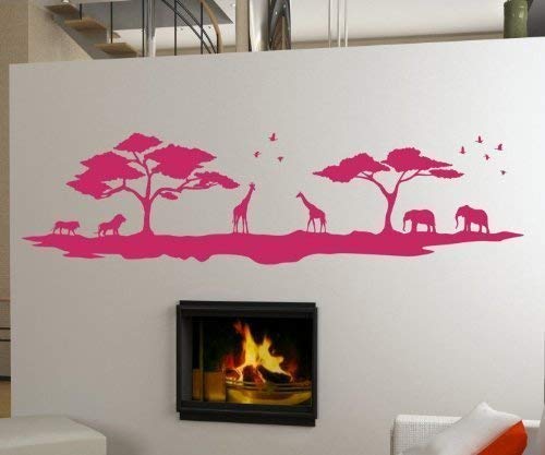 Wandtattoo Afrika Skyline Löwe Savanne Elefanten Giraffen Wand Aufkleber 1M201, Farbe:Braun glanz;Größe (Länge):100 cm