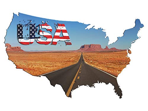 Wandsticker Wandtattoo USA Amerika Route Flagge, echter Fotodruck auf Folie, Zuhause Büro zur Dekoration oder als Geschenk / 93x57cm