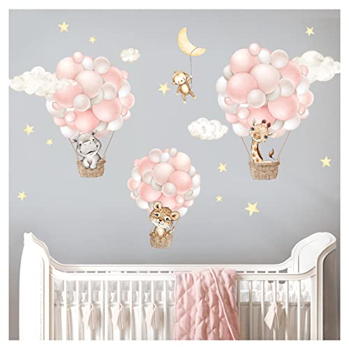 Little Deco Wandsticker Heißluftballons Safari Tiere Wandtattoo Sterne Wolken Kinderzimmer Wandaufkleber Babyzimmer Deko DL958-4