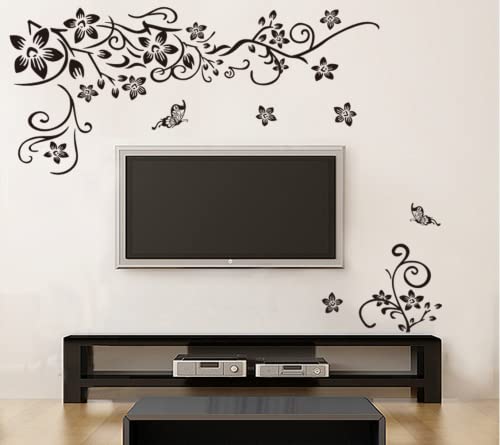 HALLOBO® XXL Wandtattoo Blumenranke Wandaufkleber Wandsticker Wall Sticker Wohnzimmer Schlafzimmer Deko