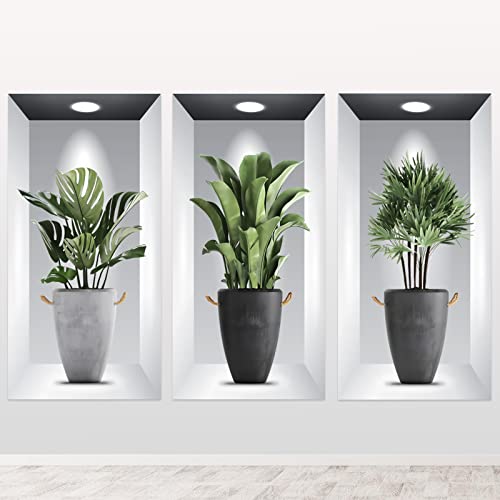 Wandaufkleber Vase Grüne Pflanzen Wandsticker: YOYIAG 3 Stück 3D Vase Wandaufkleber Abnehmbare, Vasen Wandtattoo 3D Effekt für Wohnzimmer für Schlafzimmer, Wohnzimmer, Küche, Wanddeko (30 × 60CM)