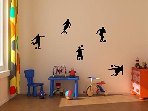 Stickerkoenig Kinderzimmer Wandtattoo Fußballer & Fußbälle 5er Set Soccer Größe 1 Farbe: Schwarz