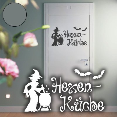 Klebesüchtig Türtattoo - Wandtattoo Hexenküche 45cm x 24cm grau Dekoration - Bad - Wohnzimmer - Aufkleber - Wandsticker
