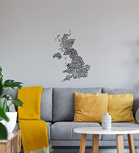 Großbritannien Fingerabdruck Wandtattoo Schwarz Aufkleber 45 x 61 cm