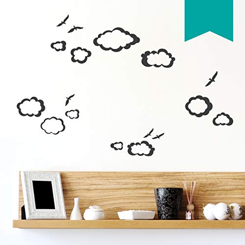 Wandkings Wandtattoo  11 Wolken und 6 Vögel im Set  Größe SMALL in türkis - erhältlich in 33 Farben