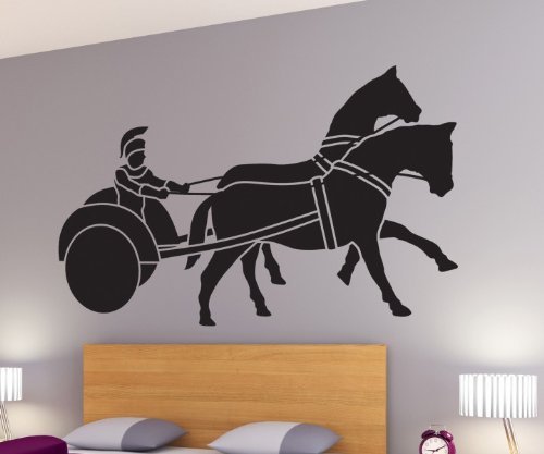 Streitwagen Wandaufkleber, römisches Pferde Wandtattoo Kämpfer Rom Sticker 1M323, Farbe:Dunkelgrau glanz;Breite vom Motiv:55cm