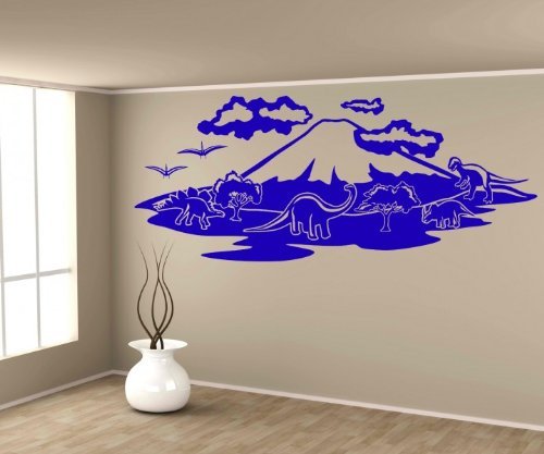 Wandtattoo Dinosaurier Skyline Berg Sticker Aufkleber Wandbild 1M576, Farbe:Weiß glanzSkyline Länge:57cm