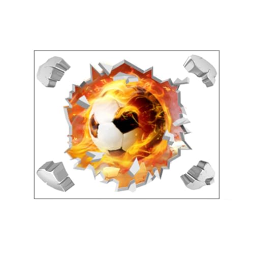 quiodok 3D Wandtattoo Fussball Fußball Wandtattoo Schlafzimmer 3D Wandtattoo Fussball Breakthrough für Jugendsport Wanddekoration, Schlafzimmer (50×40cm, Obervolumen und Untervolumen)