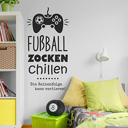 DESIGNSCAPE® Wandtattoo Fußball Zocken Chillen mit Game Controller | Wanddeko Jugendzimmer | Farbe: schwarz | Größe: klein (31 x 60 cm)