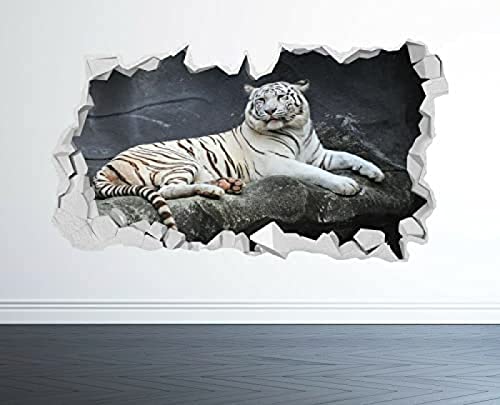 Weißer Tiger Wandtattoo 3D Look - Schlafzimmer Lounge Natur Tier Wandtattoo -50x70 cm