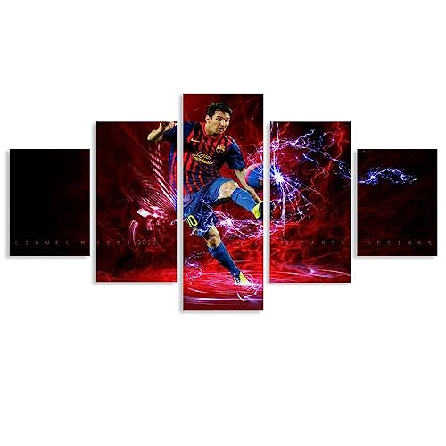 Messi 5 Teilig Leinwandbilder Bild Auf Leinwand Wandbild Kunst Wanddeko Wand Wohnzimmer Wanddekoration Deko Sport Fußball