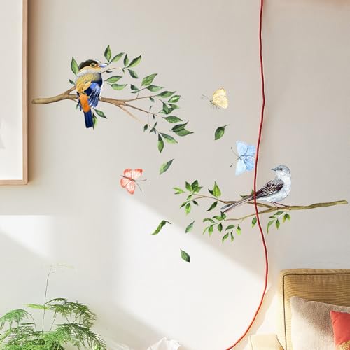 astylishome Wandsticker Wandtattoo Pflanzen Blätter Wandaufkleber Baum Vogel Grün Wand Sticker Kinderzimmer Wohnzimmer Schlafzimmer Flur Wanddeko Dschungel 1314