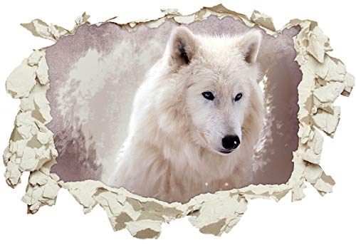 Unified Distribution Weißer Wolf Kunst - Wandtattoo mit 3D Effekt, Aufkleber für Wände und Türen Größe: 92x61 cm, Stil: Durchbruch
